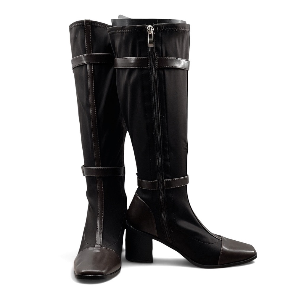 Journee collection Brown Knee High Harness Boots Square Toe Block Heel Size 7.5